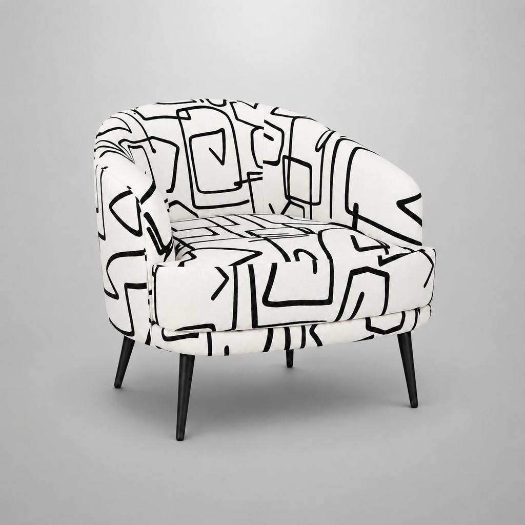 Arlo Abstract Linear Premium Polyester Accent Chair White & Black