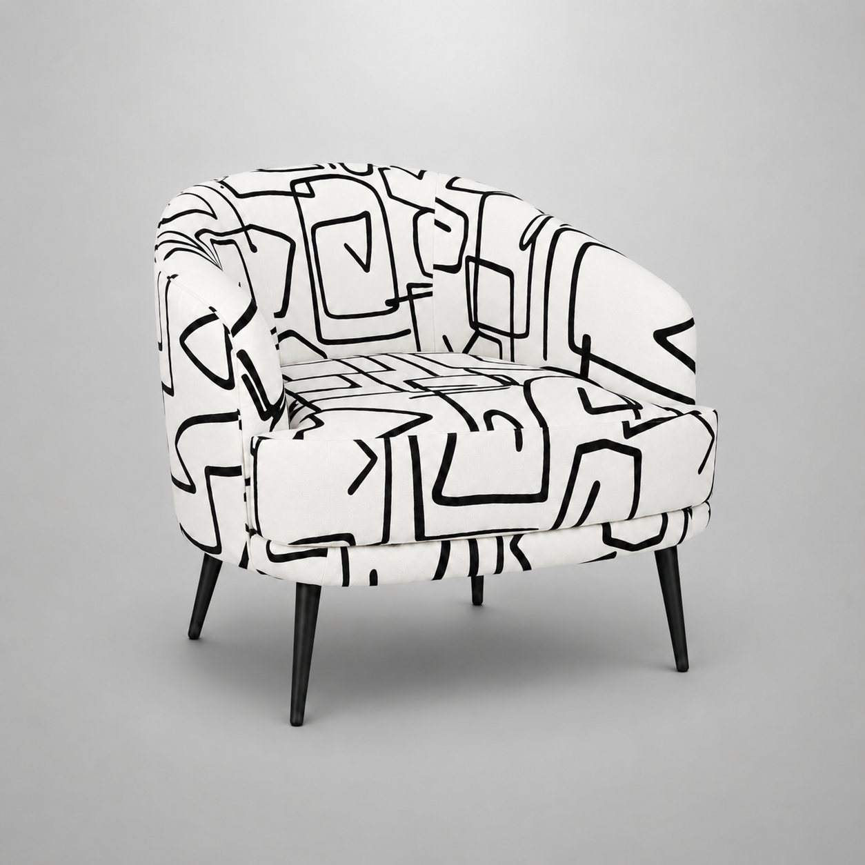 Arlo Abstract Linear Premium Polyester Accent Chair White & Black