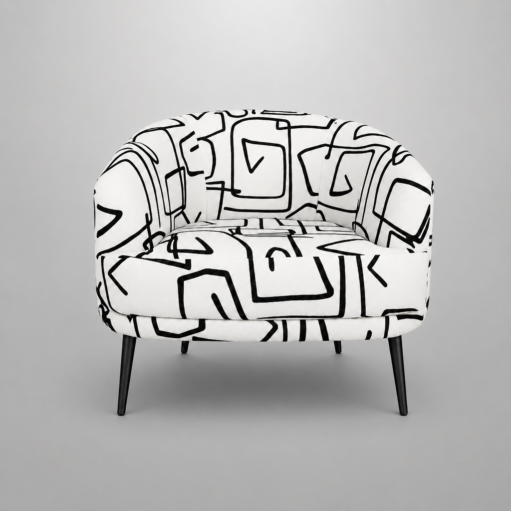 Arlo Abstract Linear Premium Polyester Accent Chair White & Black