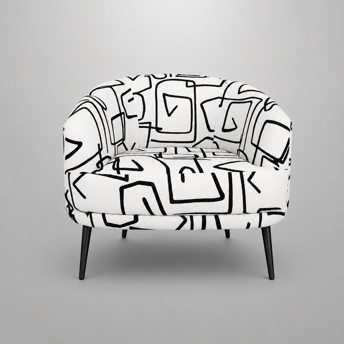 Arlo Abstract Linear Premium Polyester Accent Chair White & Black