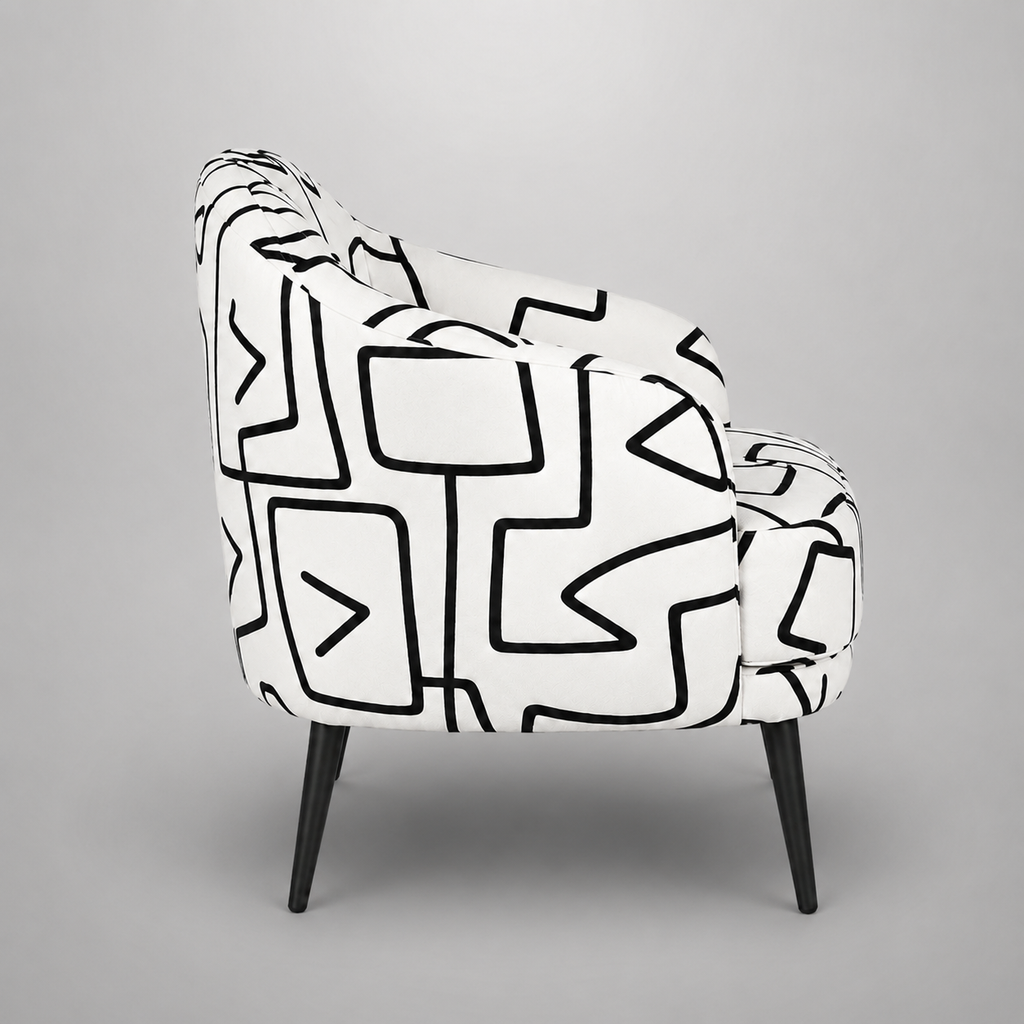 Arlo Abstract Linear Premium Polyester Accent Chair White & Black