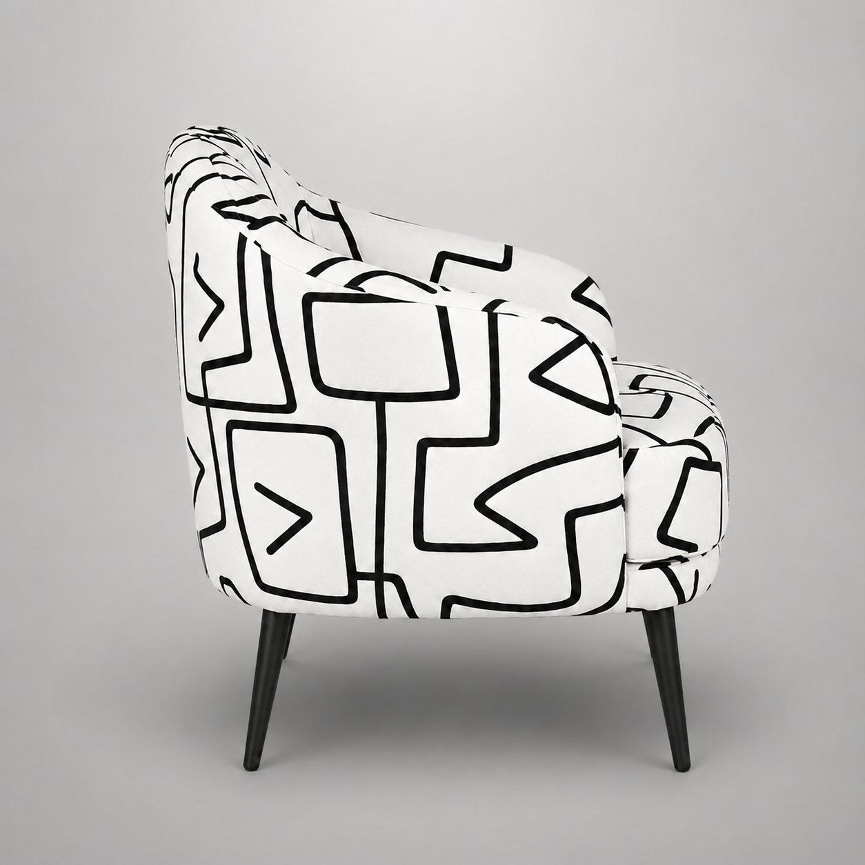 Arlo Abstract Linear Premium Polyester Accent Chair White & Black