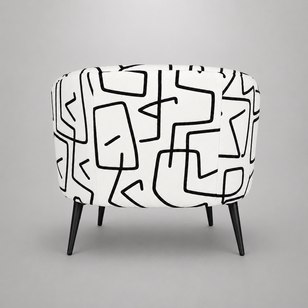 Arlo Abstract Linear Premium Polyester Accent Chair White & Black