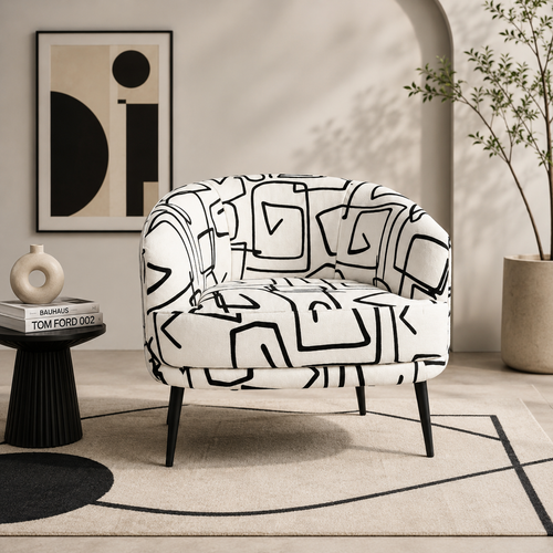 Arlo Abstract Linear Premium Polyester Accent Chair White & Black