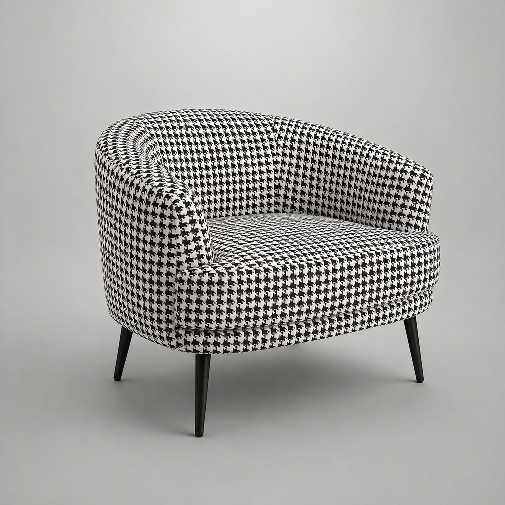 Arlo Classic Houndstooth Premium Polyester Fabric Accent Chair in White & Black