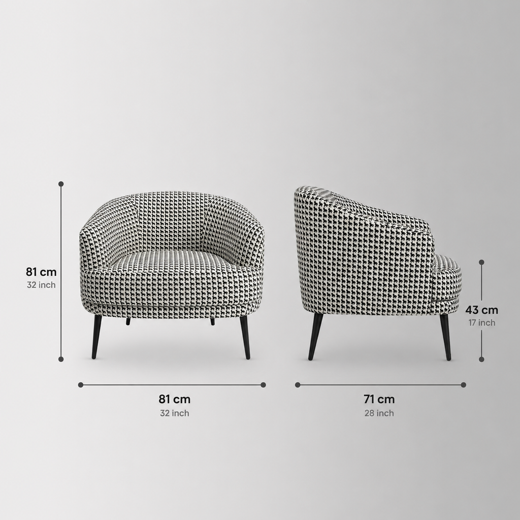 Arlo Classic Houndstooth Premium Polyester Fabric Accent Chair in White & Black