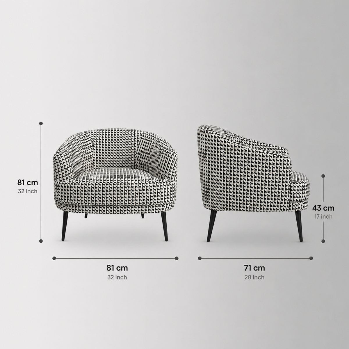 Arlo Classic Houndstooth Premium Polyester Fabric Accent Chair in White & Black