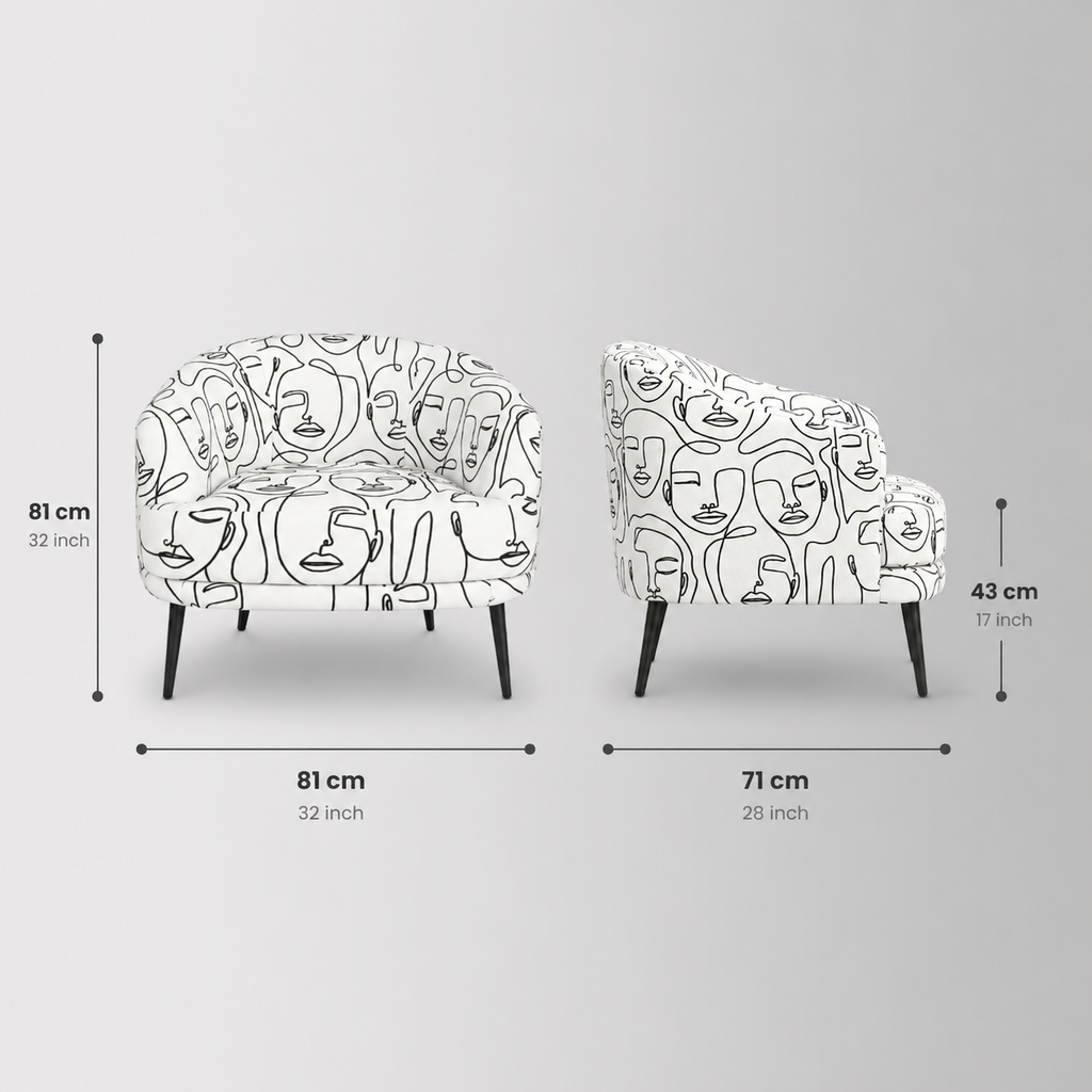 Arlo Modern Muse Premium Polyester Fabric Accent Chair in White & Black