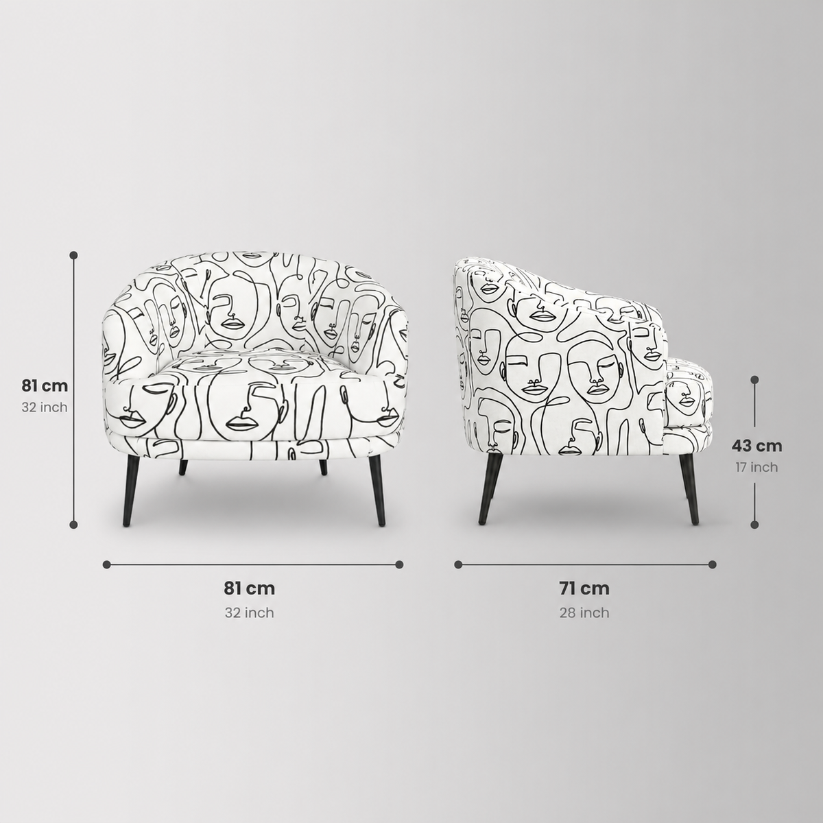 Arlo Modern Muse Premium Polyester Fabric Accent Chair in White & Black