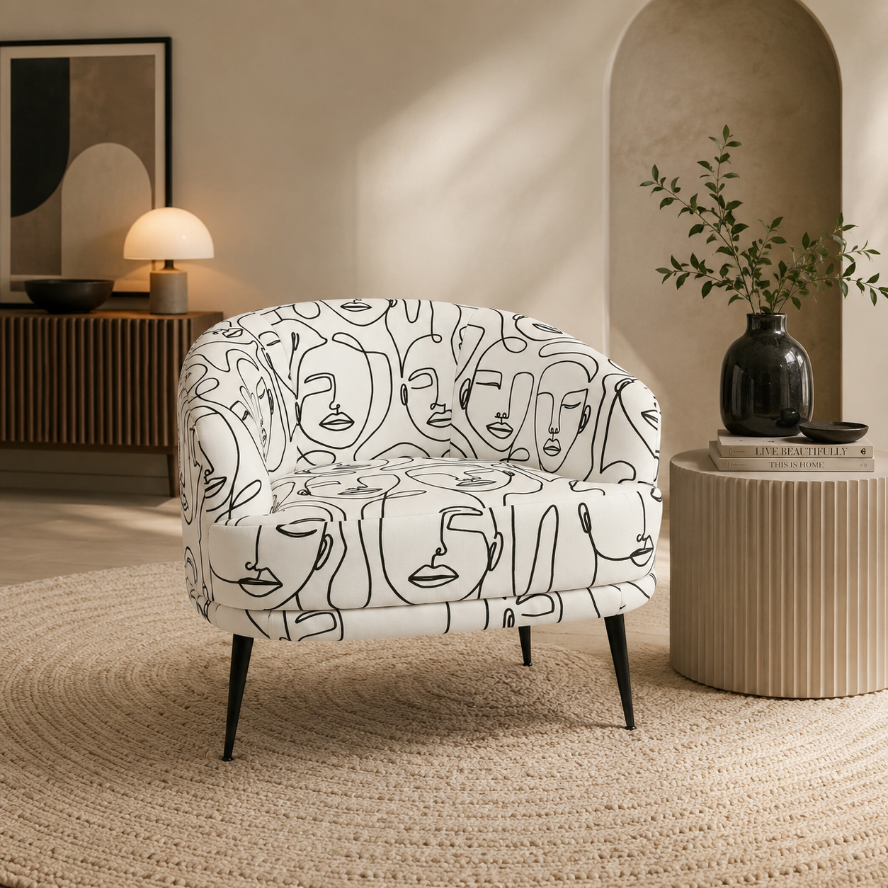Arlo Modern Muse Premium Polyester Fabric Accent Chair in White & Black