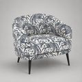 Arlo Safari Sketch Premium Polyester Fabric Accent Chair in White & Black