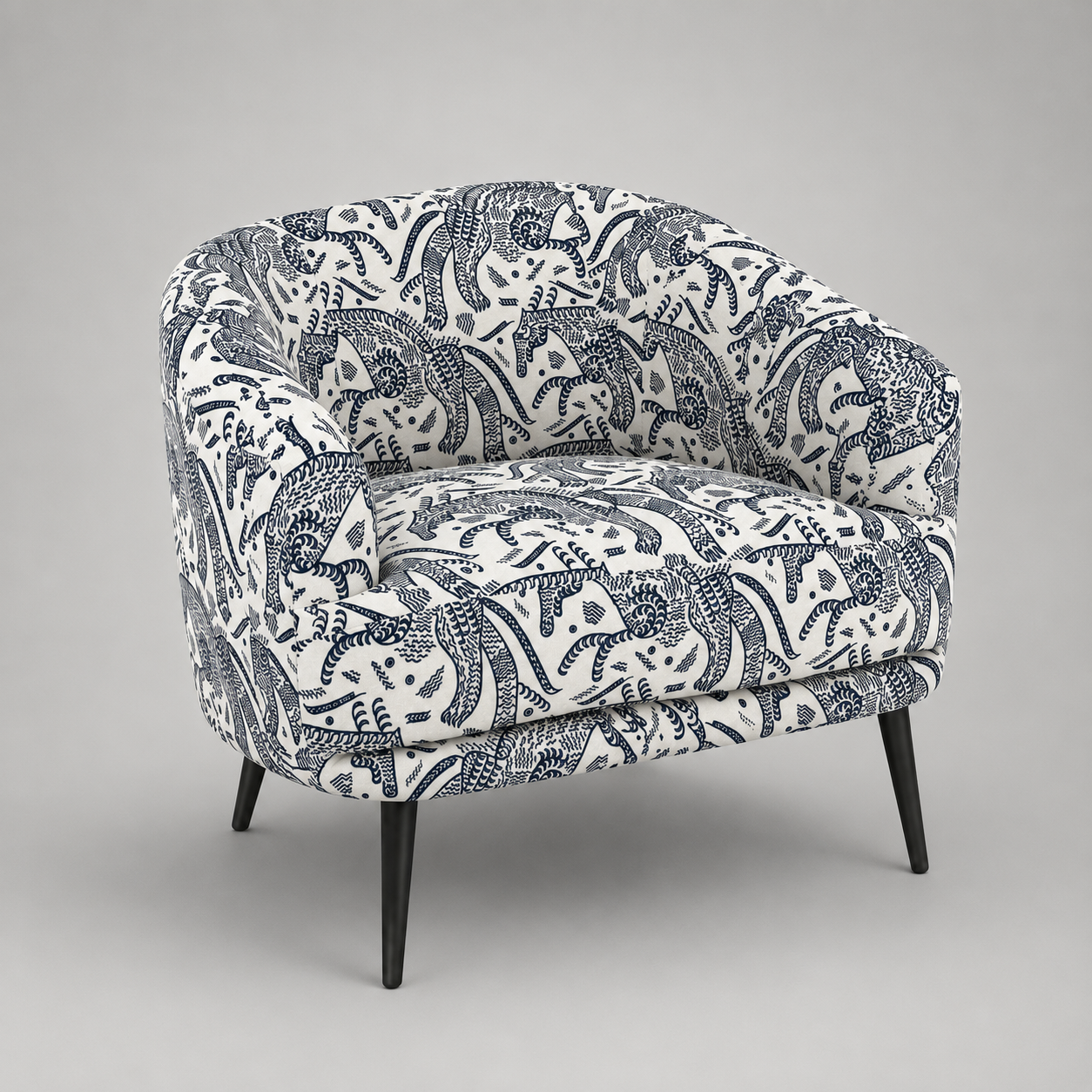 Arlo Safari Sketch Premium Polyester Fabric Accent Chair in White & Black