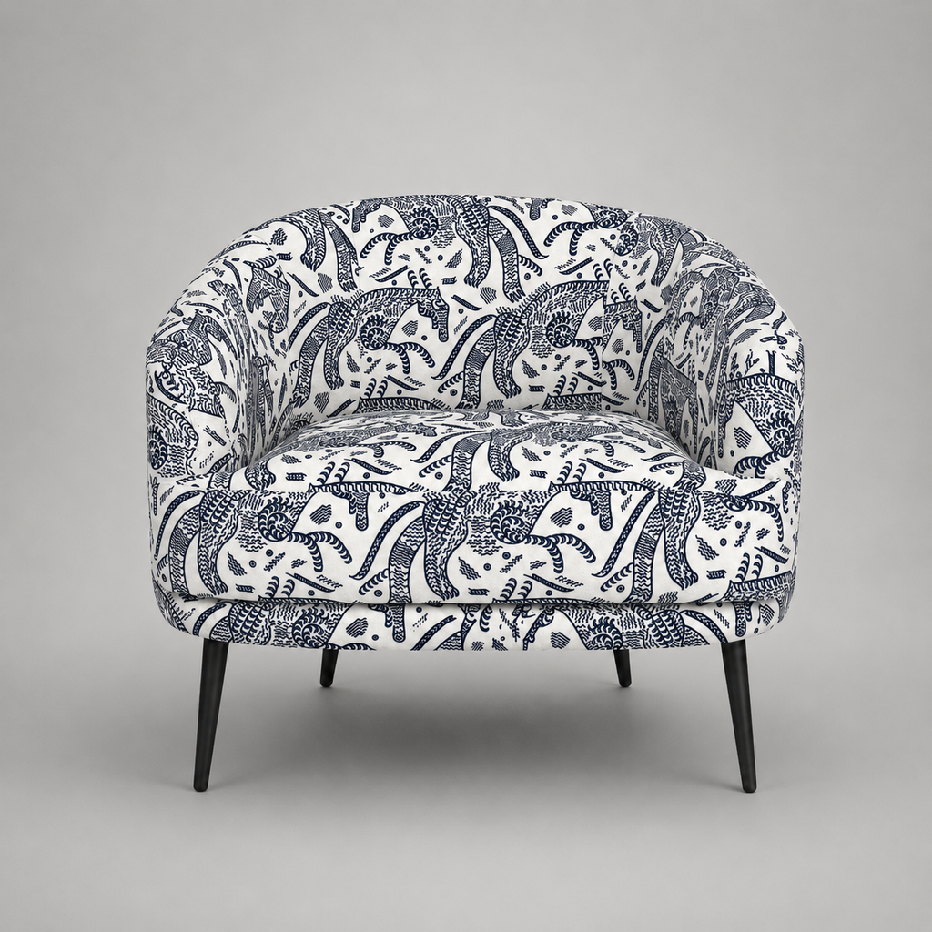 Arlo Safari Sketch Premium Polyester Fabric Accent Chair in White & Black
