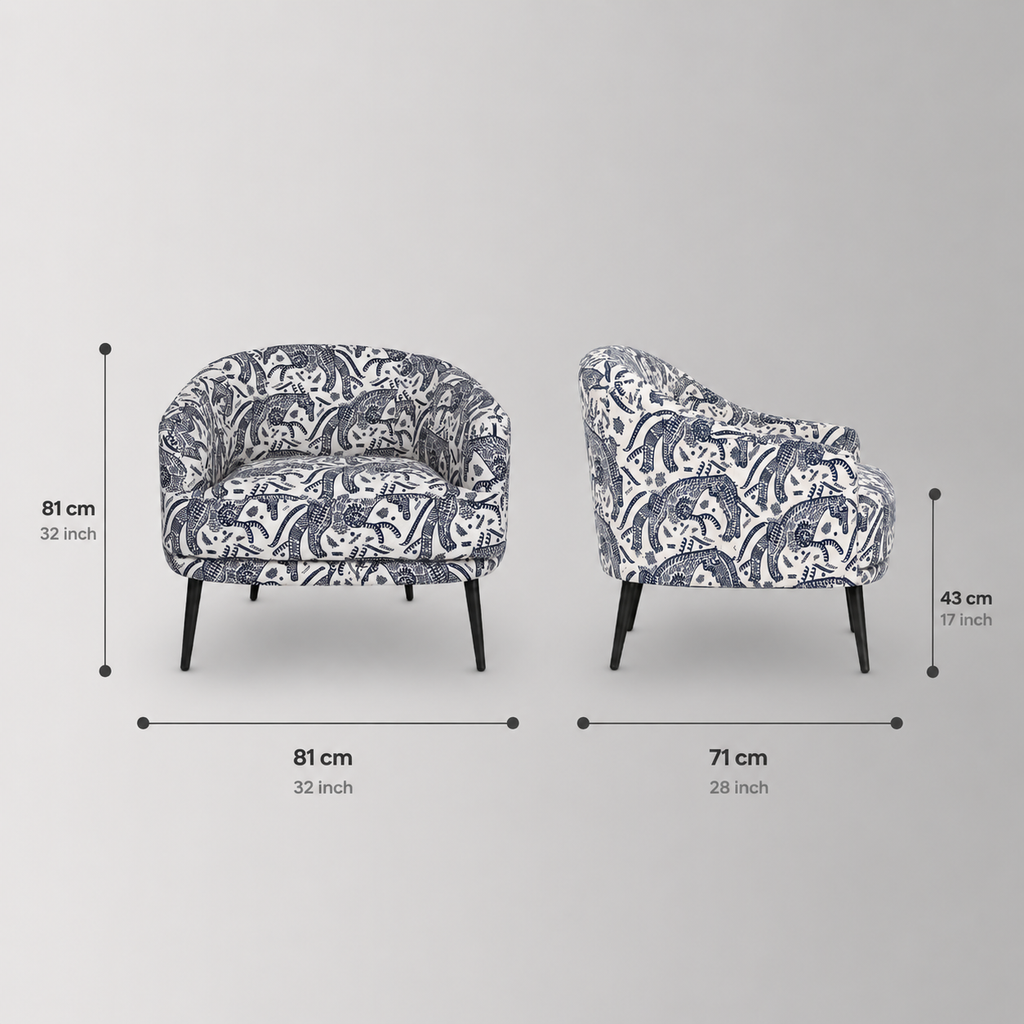 Arlo Safari Sketch Premium Polyester Fabric Accent Chair in White & Black