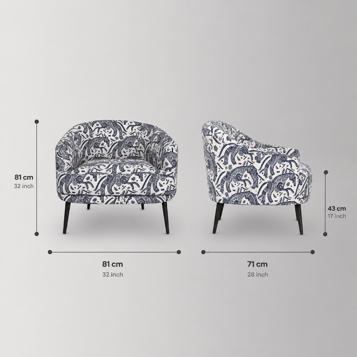 Arlo Safari Sketch Premium Polyester Fabric Accent Chair in White & Black