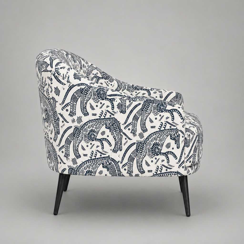 Arlo Safari Sketch Premium Polyester Fabric Accent Chair in White & Black