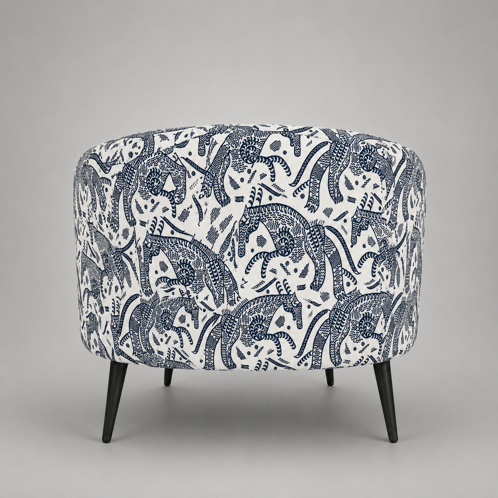 Arlo Safari Sketch Premium Polyester Fabric Accent Chair in White & Black