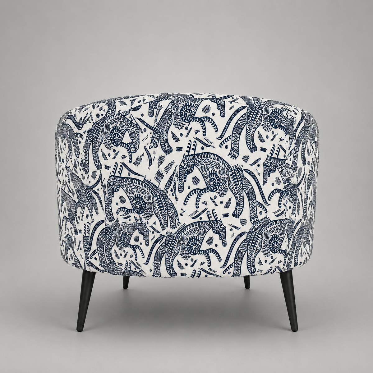 Arlo Safari Sketch Premium Polyester Fabric Accent Chair in White & Black