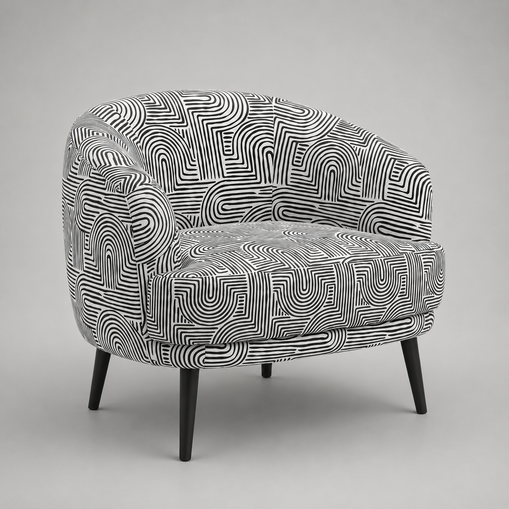 Arlo Urban Maze Premium Polyester Fabric Accent Chair in White & Black