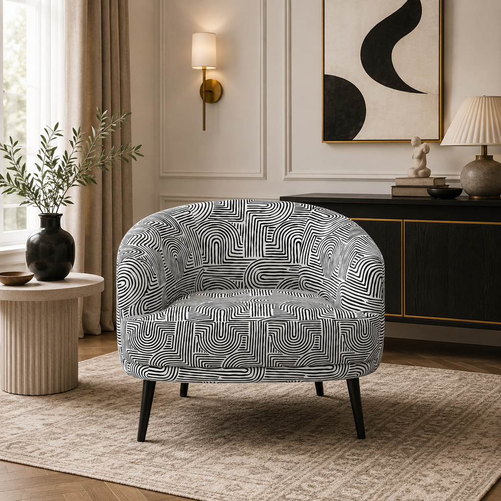 Arlo Urban Maze Premium Polyester Fabric Accent Chair in White & Black