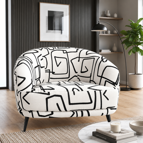 Arlo Abstract Linear Premium Polyester Accent Chair White & Black