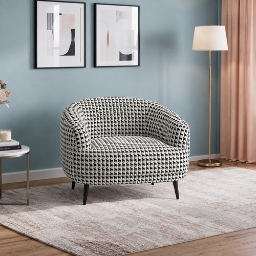 Arlo Classic Houndstooth Premium Polyester Fabric Accent Chair in White & Black