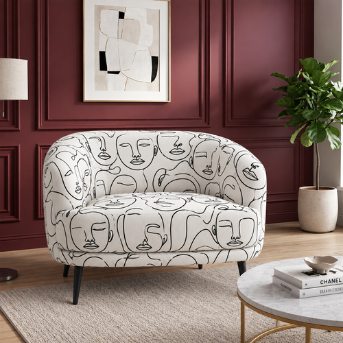 Arlo Modern Muse Premium Polyester Fabric Accent Chair in White & Black