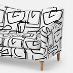 Capri Abstract Linear 2 Seater Premium Polyester Upholstered Sofa in White & Black
