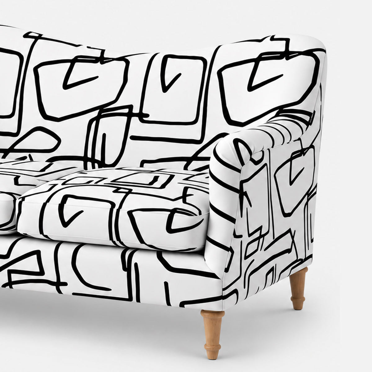 Capri Abstract Linear 2 Seater Premium Polyester Upholstered Sofa in White & Black
