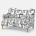 Capri Abstract Linear 2 Seater Premium Polyester Upholstered Sofa in White & Black