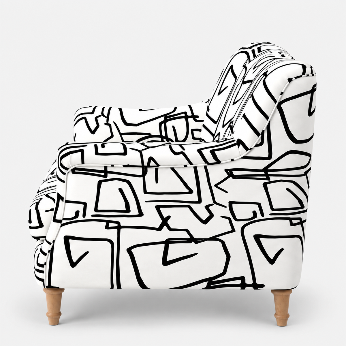 Capri Abstract Linear 2 Seater Premium Polyester Upholstered Sofa in White & Black