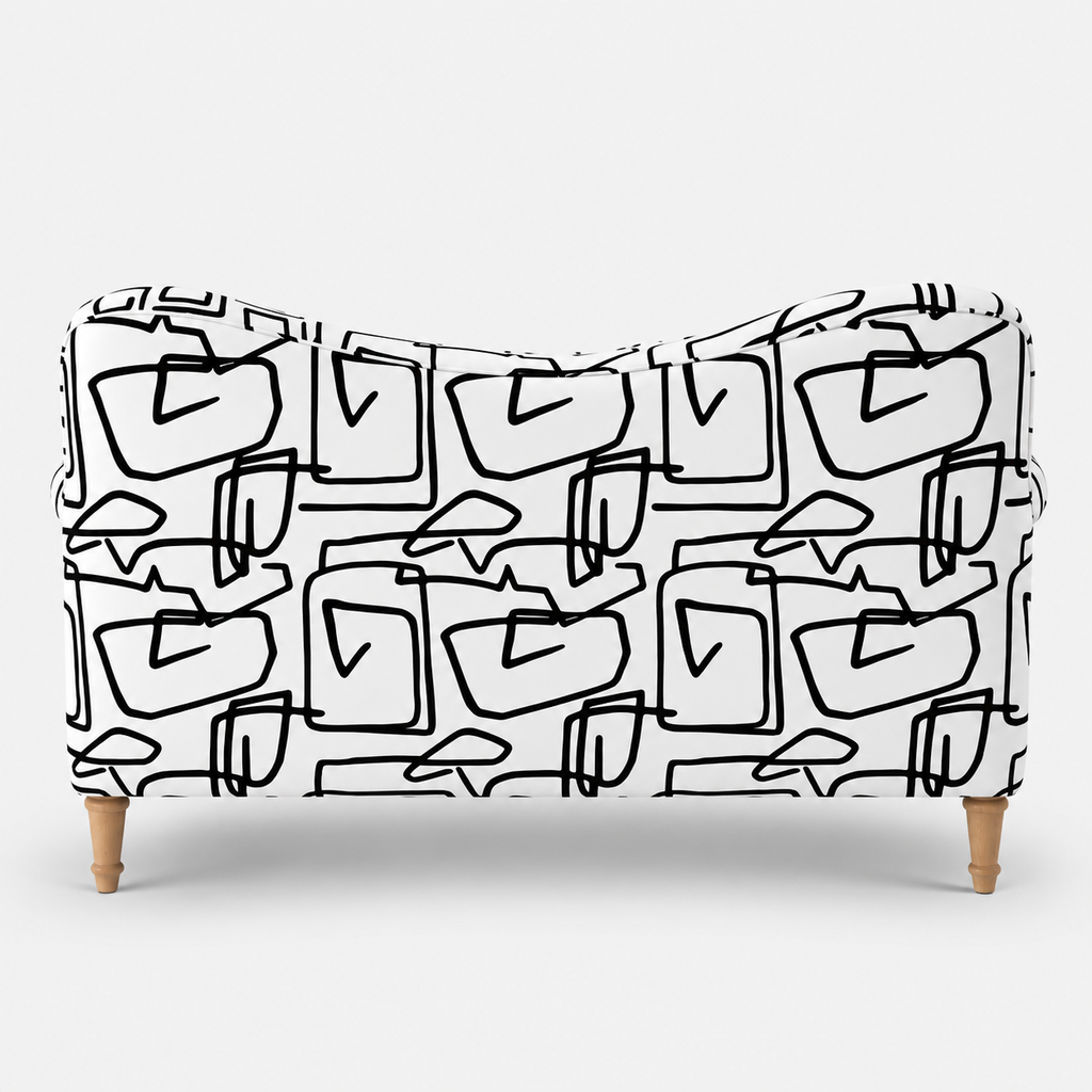 Capri Abstract Linear 2 Seater Premium Polyester Upholstered Sofa in White & Black