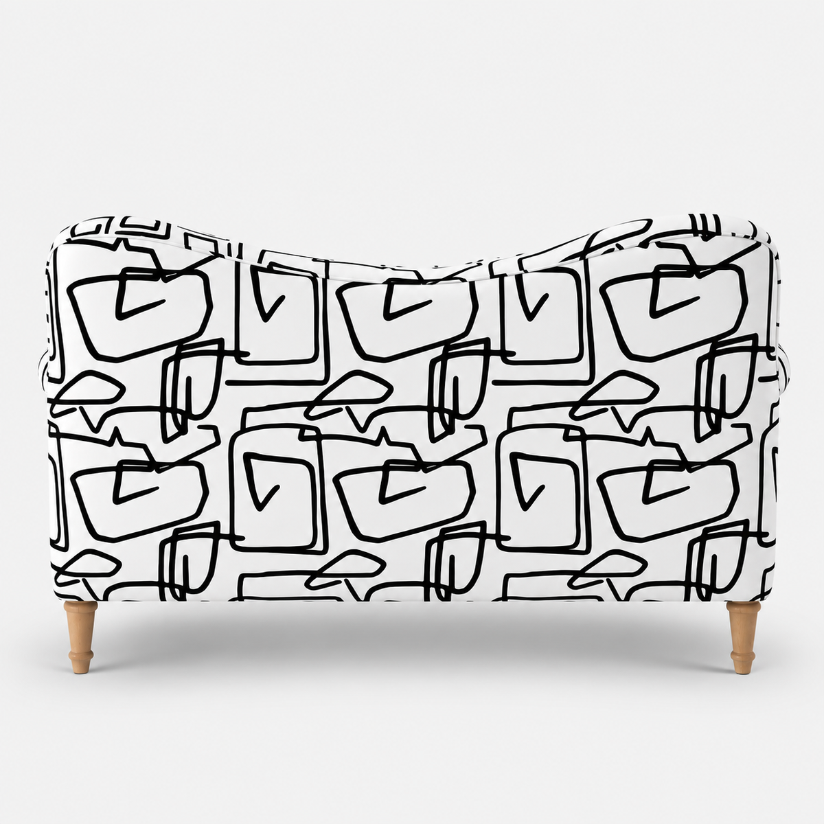 Capri Abstract Linear 2 Seater Premium Polyester Upholstered Sofa in White & Black