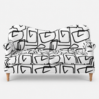 Capri Abstract Linear 2 Seater Premium Polyester Upholstered Sofa in White & Black