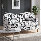 Capri Abstract Linear 2 Seater Premium Polyester Upholstered Sofa in White & Black