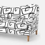 Capri Abstract Linear 3 Seater Premium Polyester Upholstered Sofa in White & Black