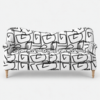 Capri Abstract Linear 3 Seater Premium Polyester Upholstered Sofa in White & Black