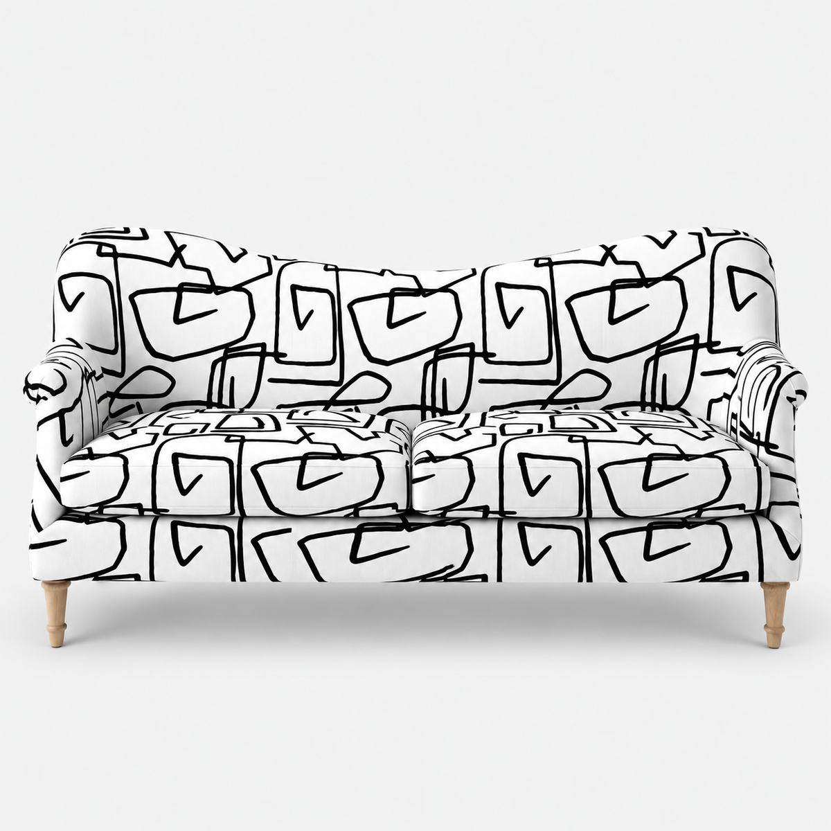 Capri Abstract Linear 3 Seater Premium Polyester Upholstered Sofa in White & Black