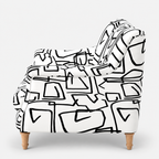 Capri Abstract Linear 3 Seater Premium Polyester Upholstered Sofa in White & Black