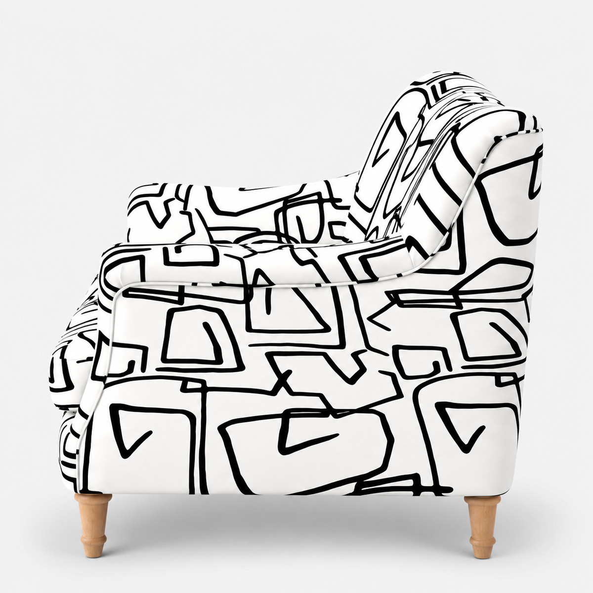 Capri Abstract Linear 3 Seater Premium Polyester Upholstered Sofa in White & Black