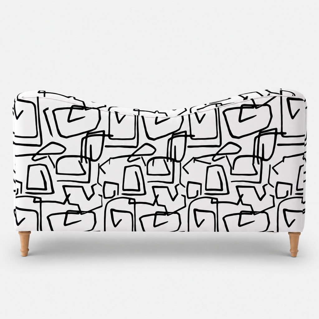 Capri Abstract Linear 3 Seater Premium Polyester Upholstered Sofa in White & Black