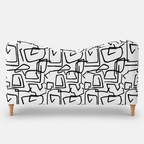 Capri Abstract Linear 3 Seater Premium Polyester Upholstered Sofa in White & Black