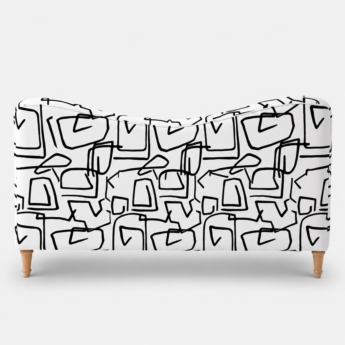 Capri Abstract Linear 3 Seater Premium Polyester Upholstered Sofa in White & Black