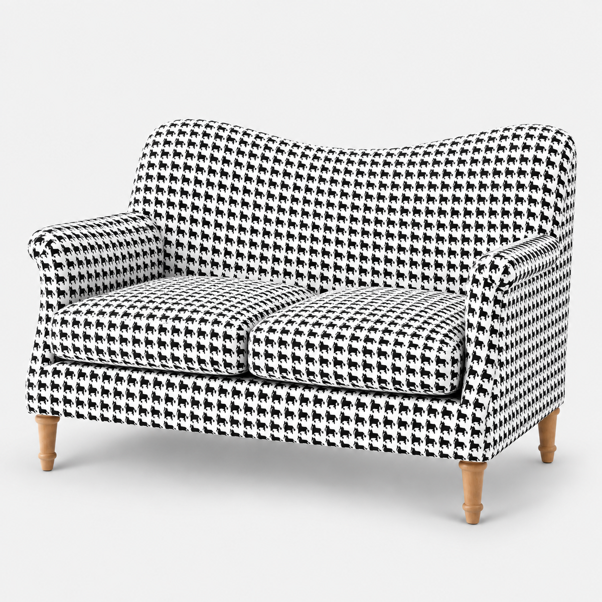 Capri Classic Houndstooth 2 Seater Premium Polyester Upholstered Sofa in White & Black