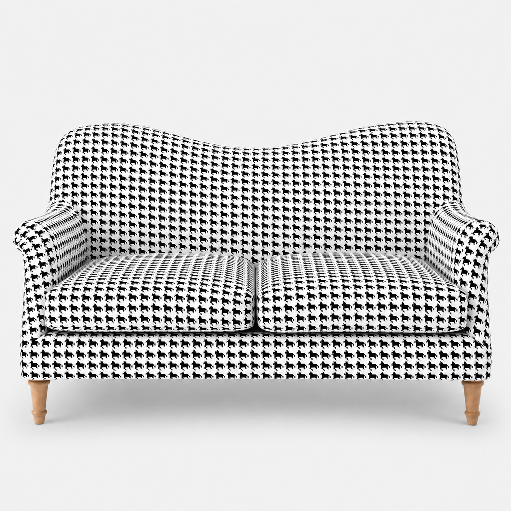 Capri Classic Houndstooth 2 Seater Premium Polyester Upholstered Sofa in White & Black