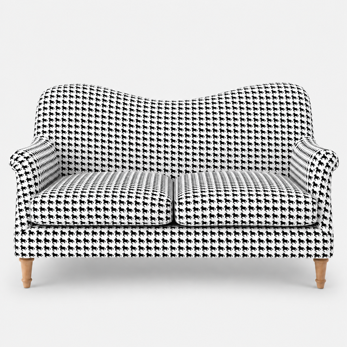 Capri Classic Houndstooth 2 Seater Premium Polyester Upholstered Sofa in White & Black