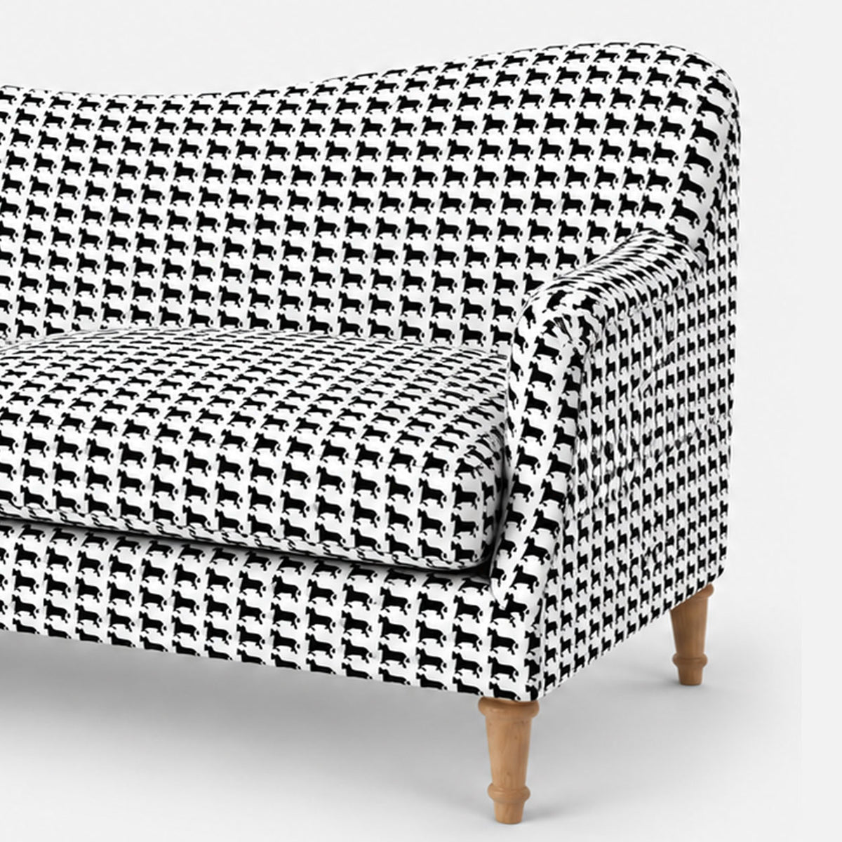 Capri Classic Houndstooth 3 Seater Premium Polyester Upholstered Sofa in White & Black