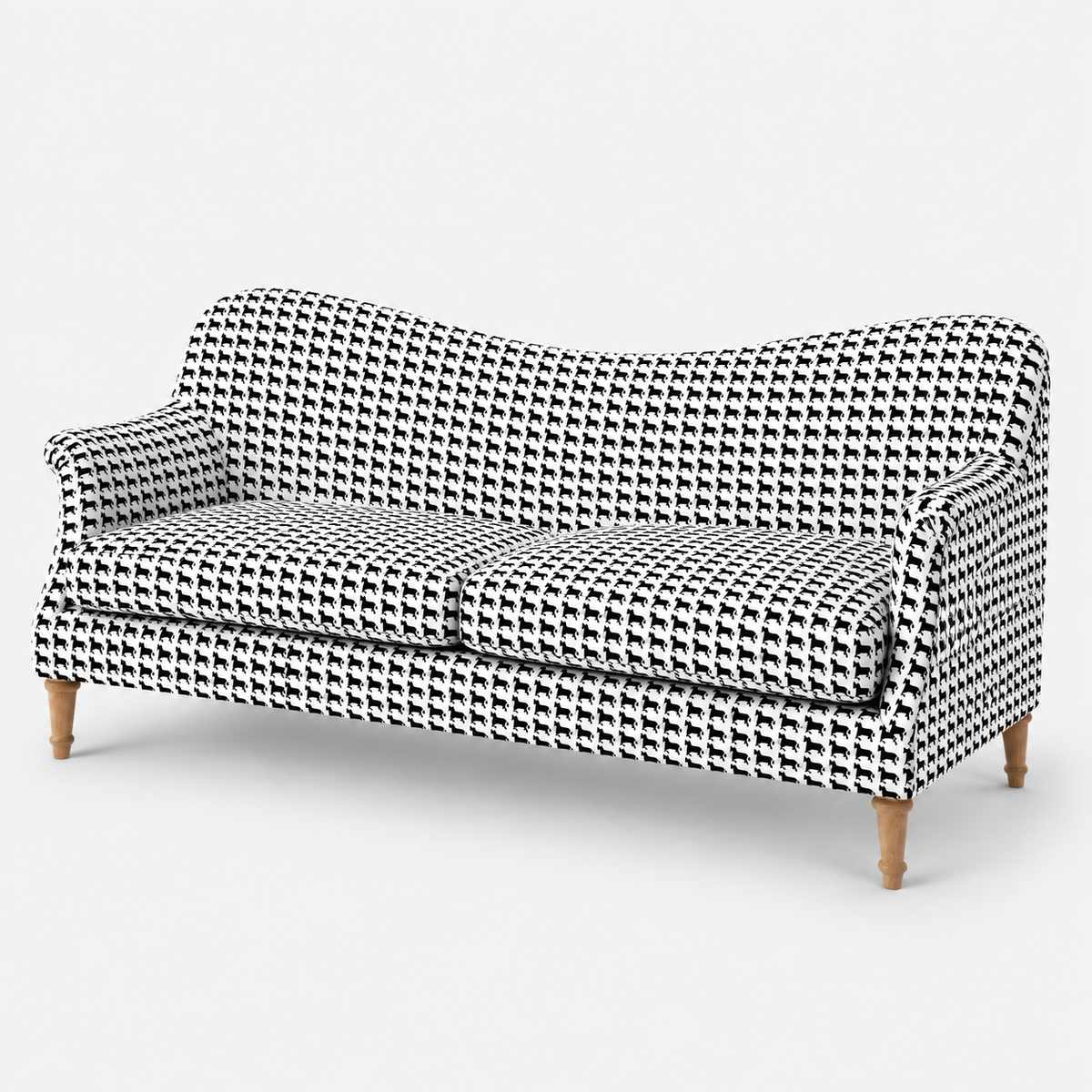 Capri Classic Houndstooth 3 Seater Premium Polyester Upholstered Sofa in White & Black
