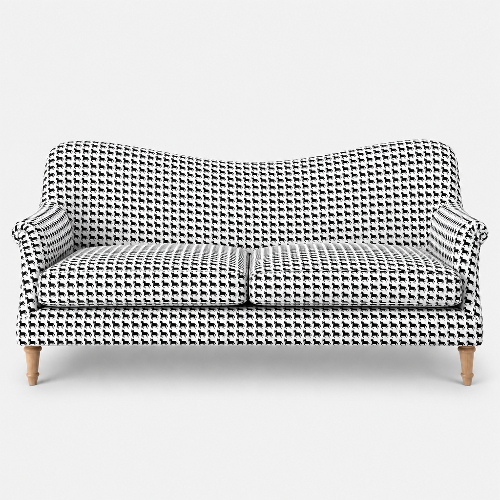 Capri Classic Houndstooth 3 Seater Premium Polyester Upholstered Sofa in White & Black