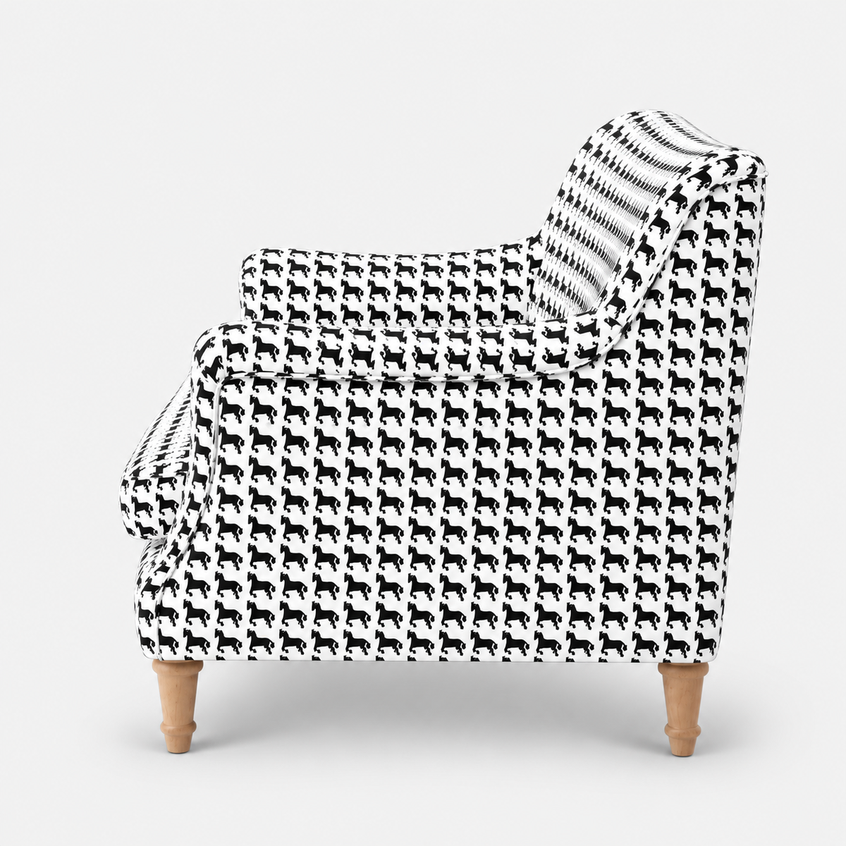 Capri Classic Houndstooth 3 Seater Premium Polyester Upholstered Sofa in White & Black